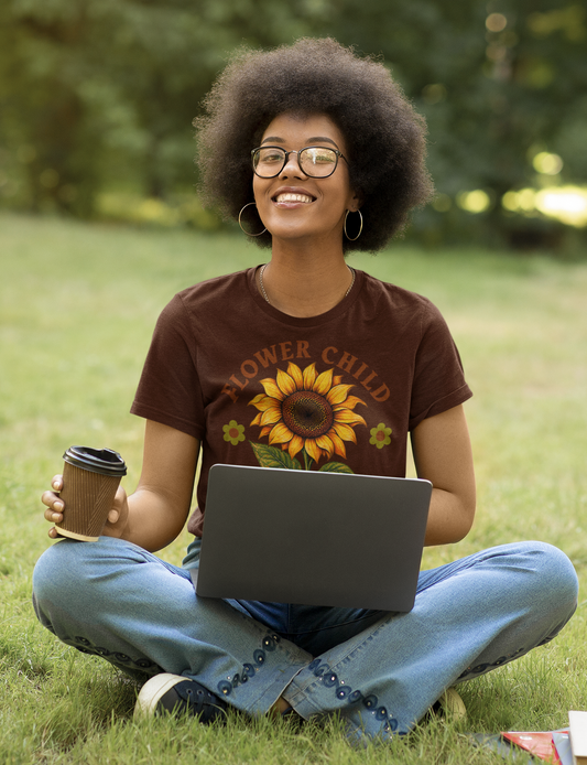 Flower Child Since Birth Vintage Sunflower Adult T-Shirt 🌻